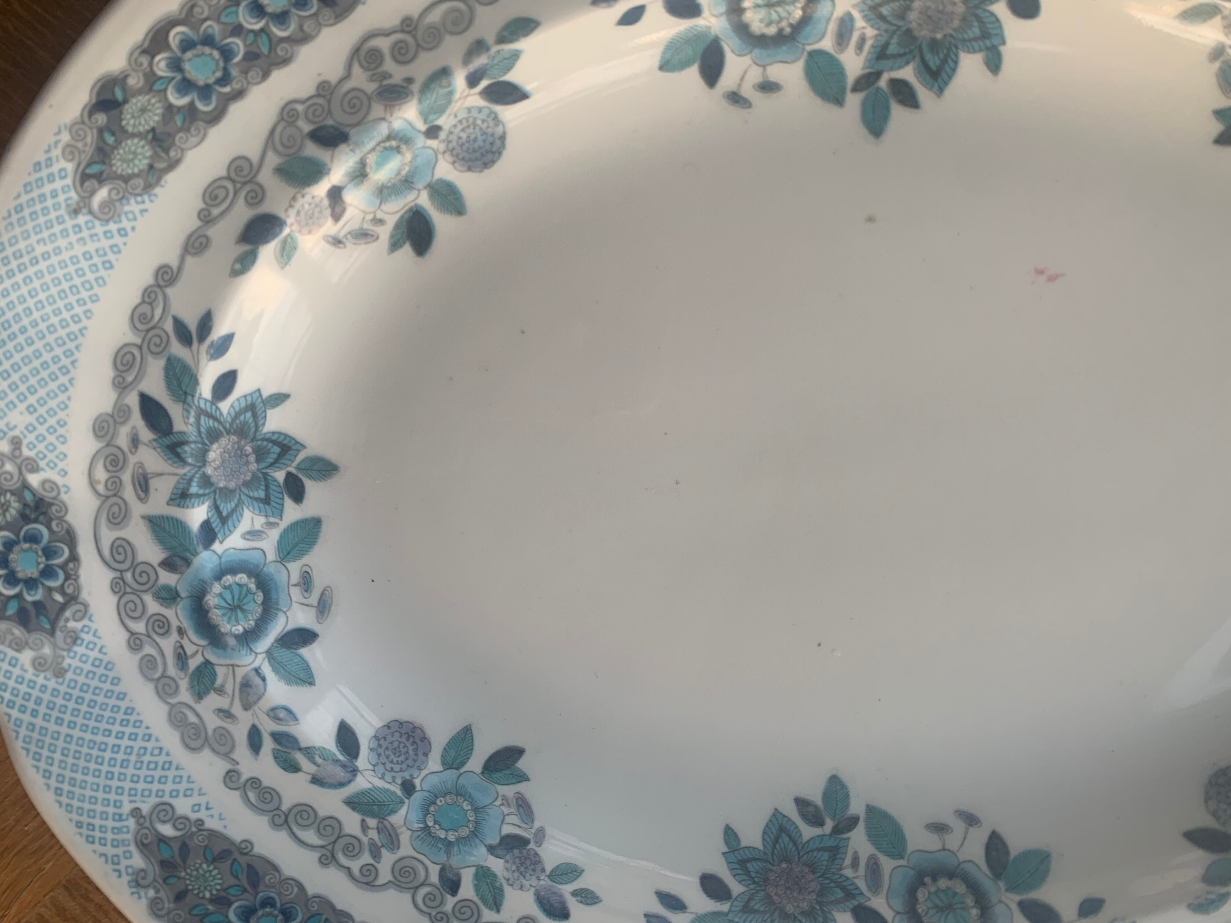 Large serving dish pontesa patterns blue flowers in vintage porcelain