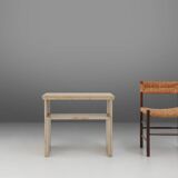 Minimalistic designed French console with shelve in travertine, 1980