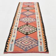 3x10 Turkish Orange & Burgundy Kilim Runner Rug, 92x302Cm