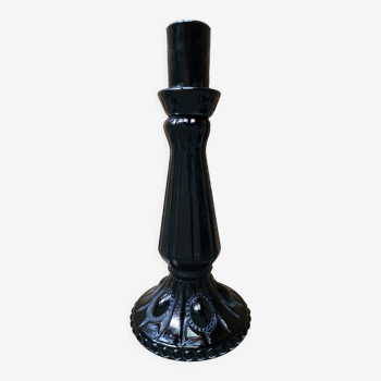 Baroque candle holder in black molded glass
