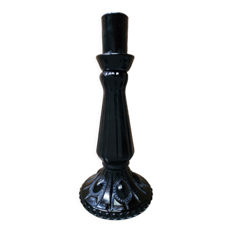 Baroque candle holder in black molded glass