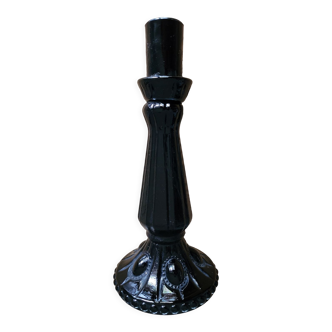 Bougeoir baroque en verre moulé noir