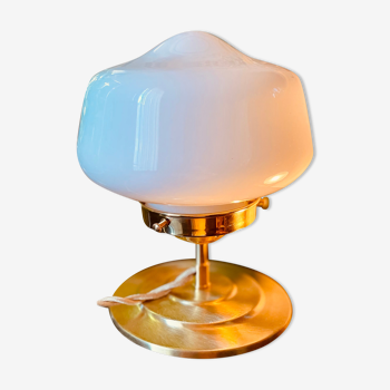 Old globe table lamp in white opaline molded glass - 70s