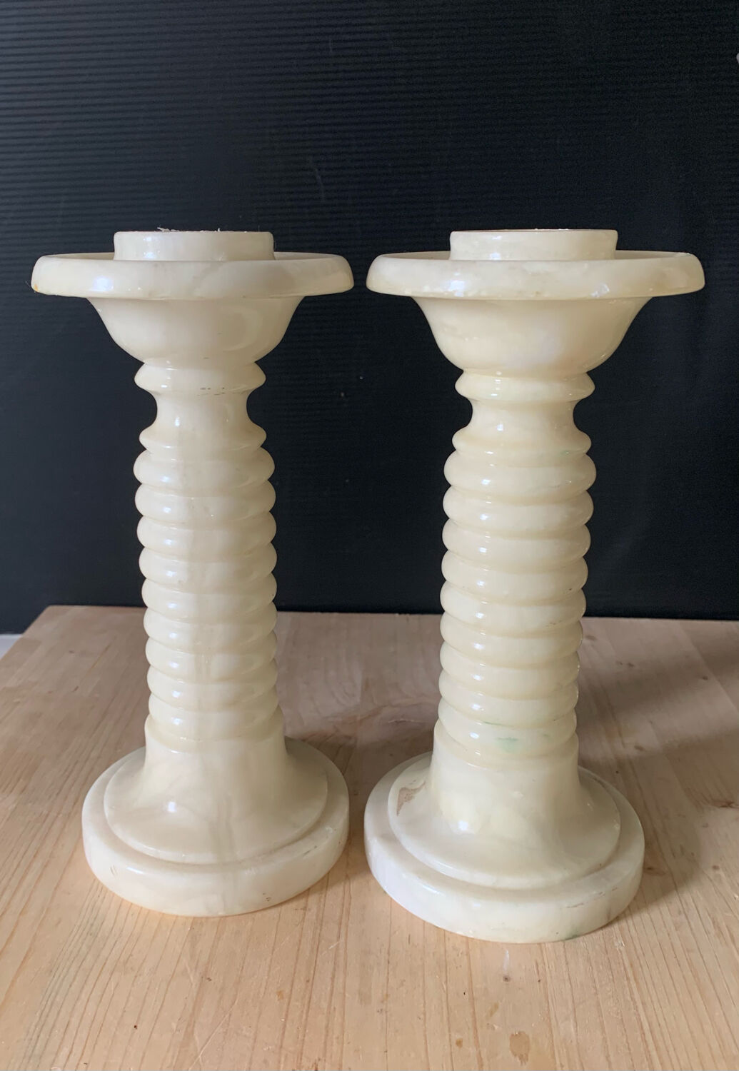 Pair of albatre candle holders