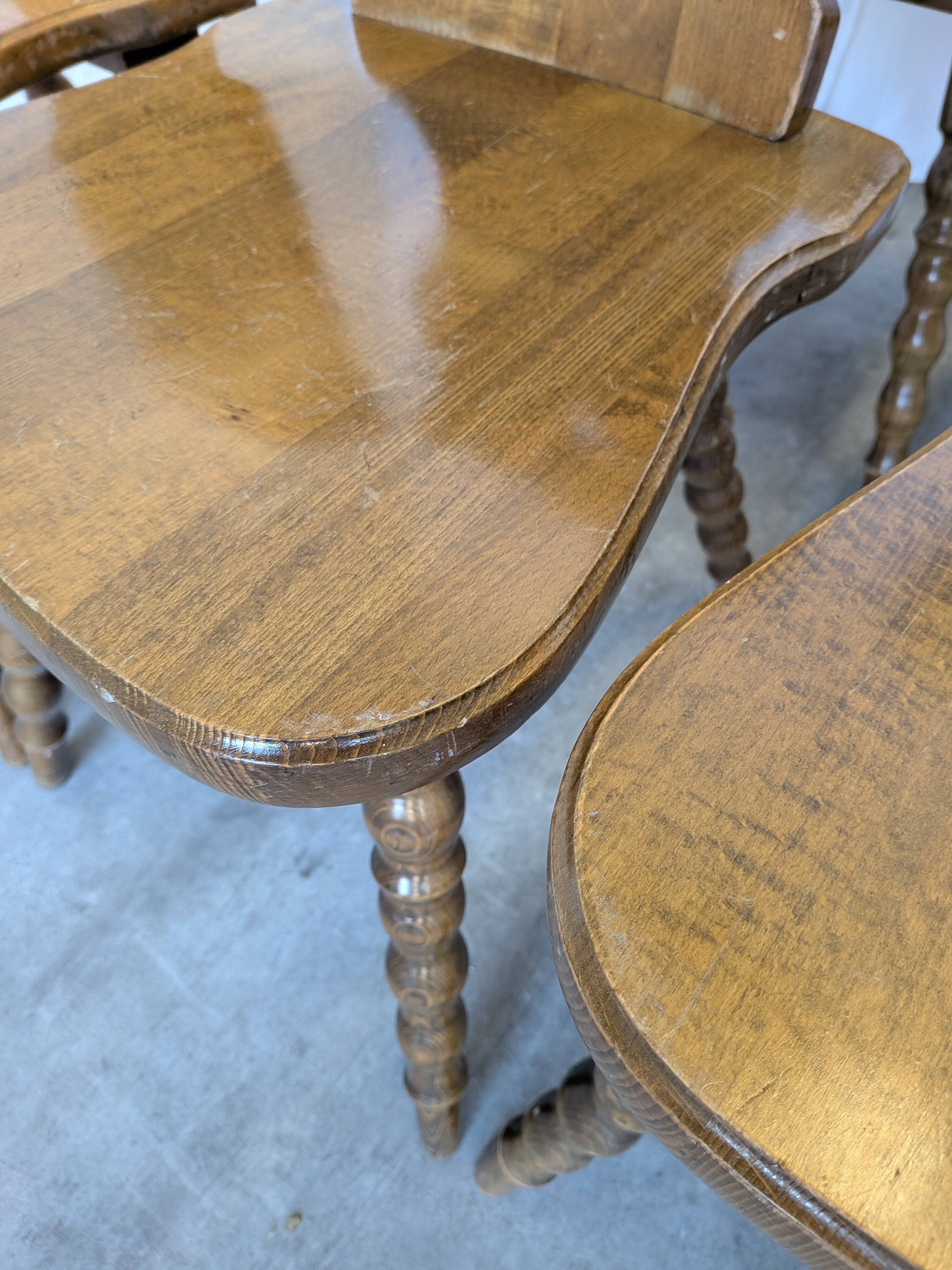 Set of 8 Vintage Tyrolean Heart Cutout Wooden Dining Chairs / Darker Brown