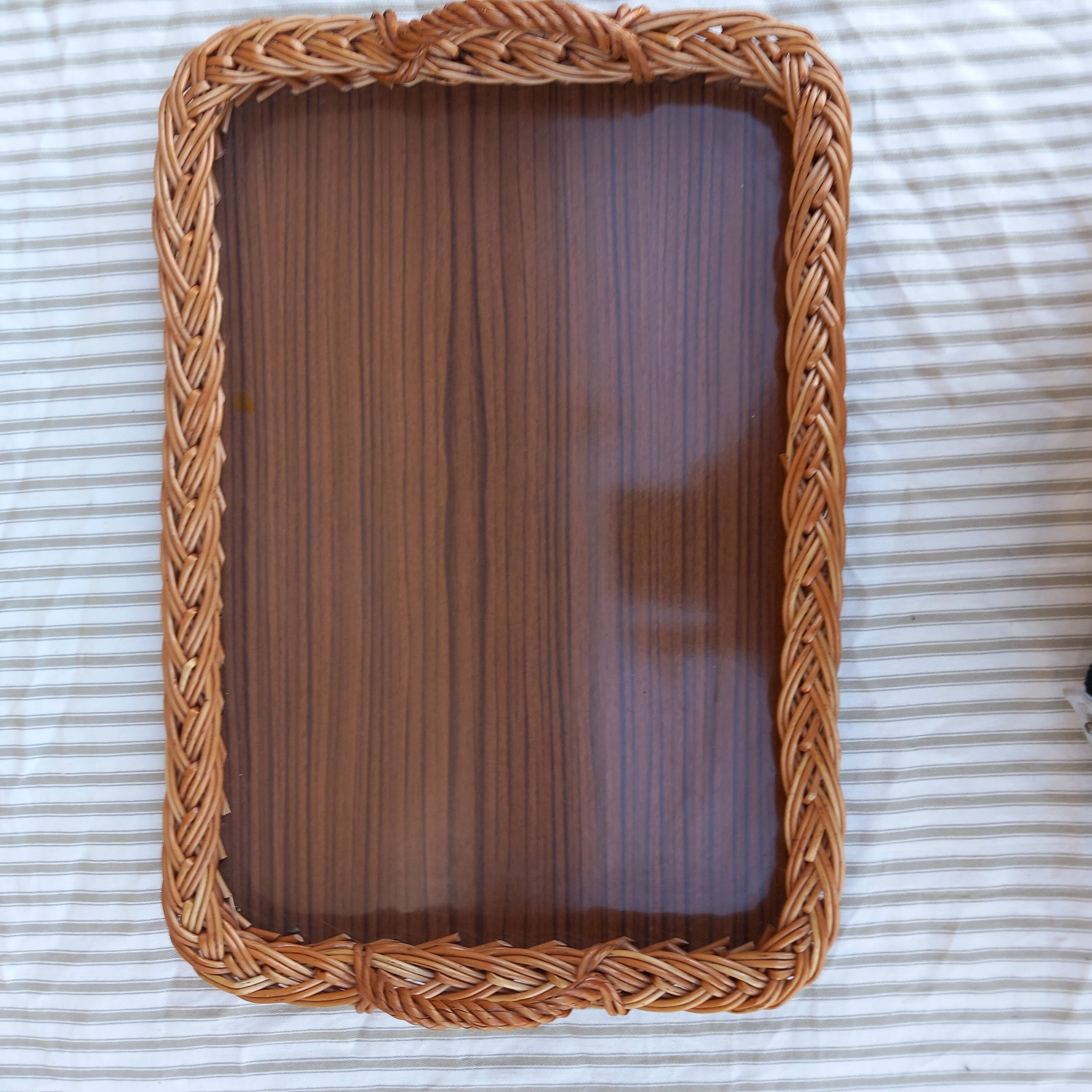 Vintage seventies rattan and formica tray