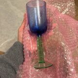 9 verres à pied en verre bleu et vert