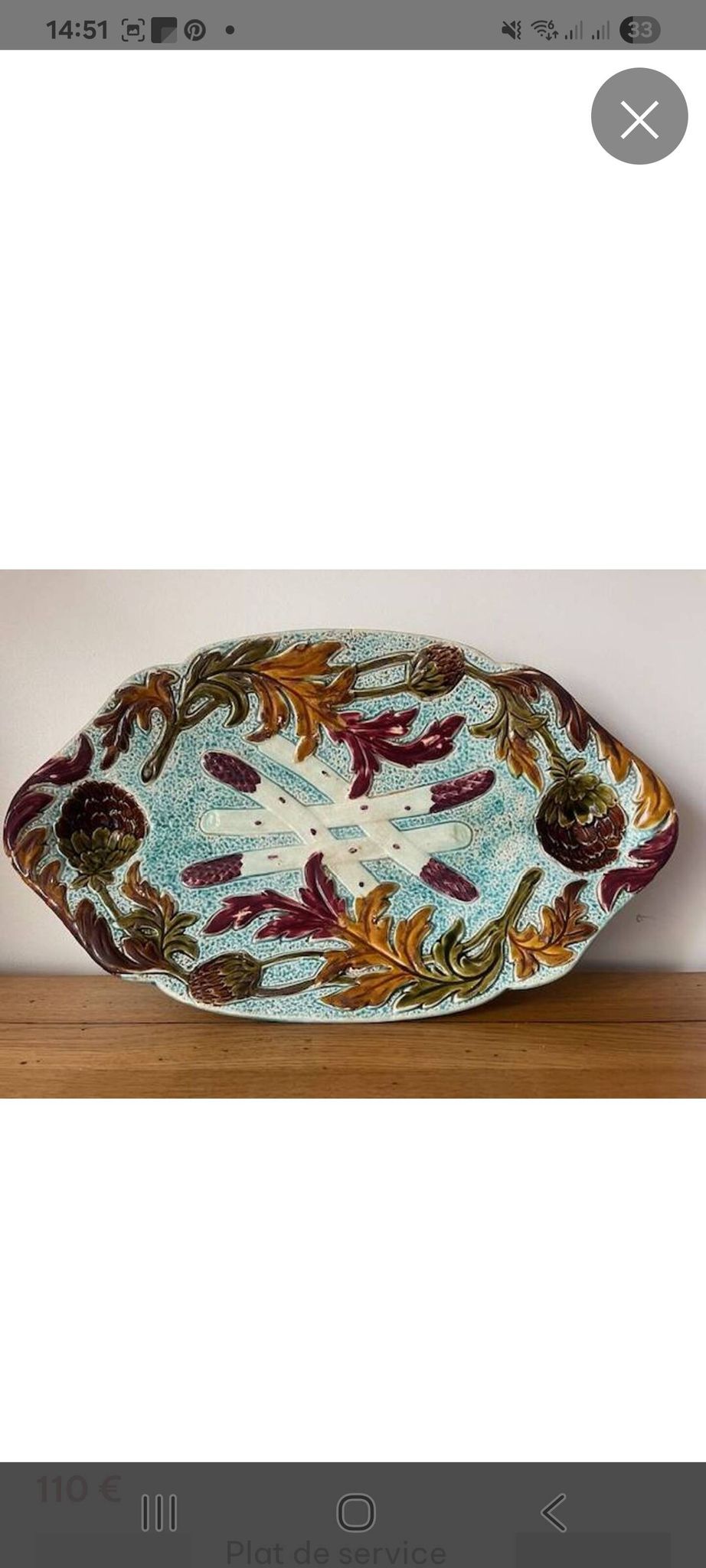 Serving dish for asparagus and artichokes in faience, late 19th century.
