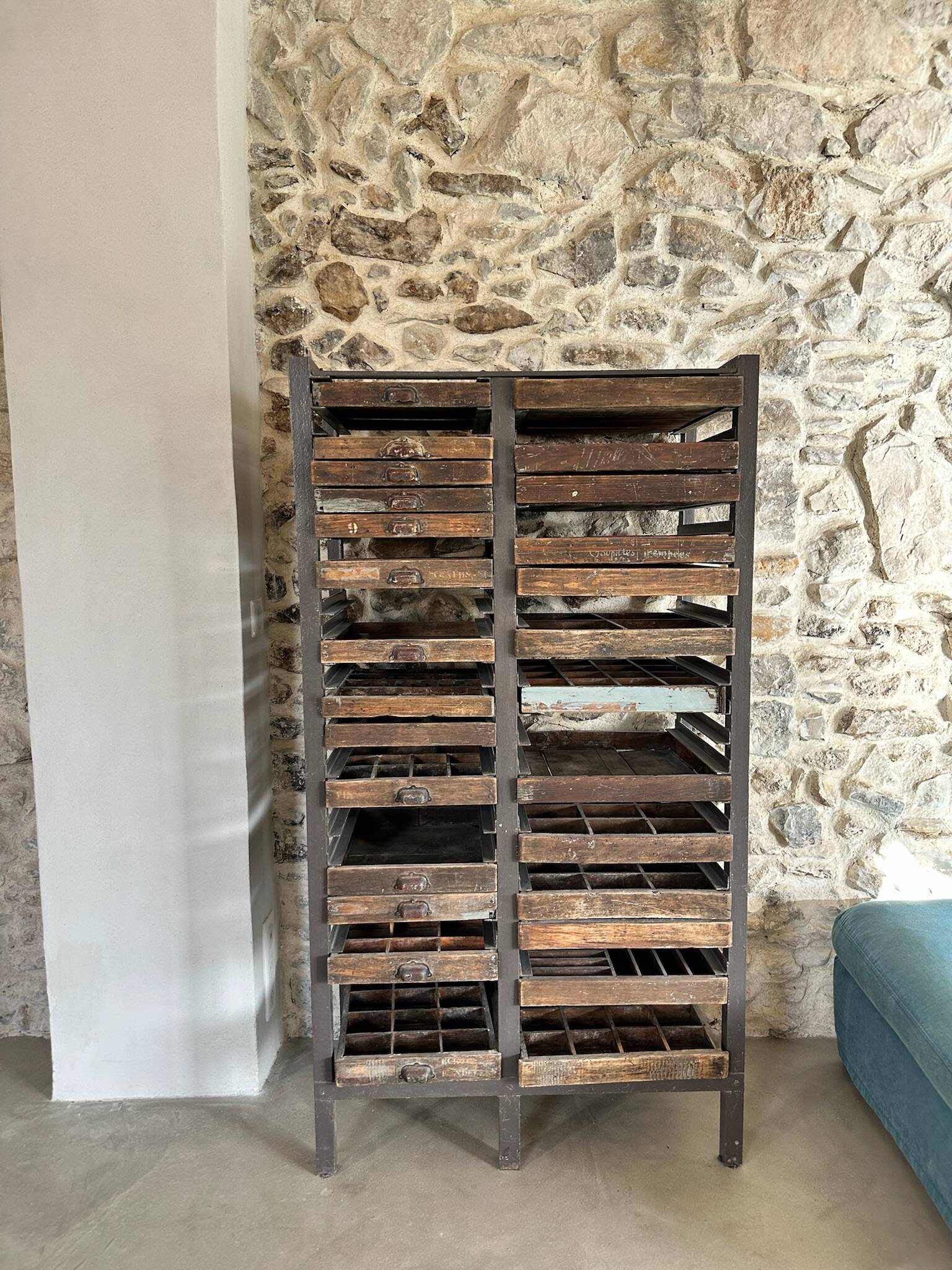 Antique printing furniture with drawers – wood & metal – industrial