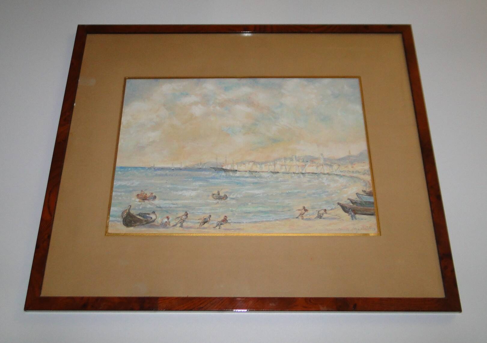 Pastel Michel Gastaldi view of Cannes the fishermen