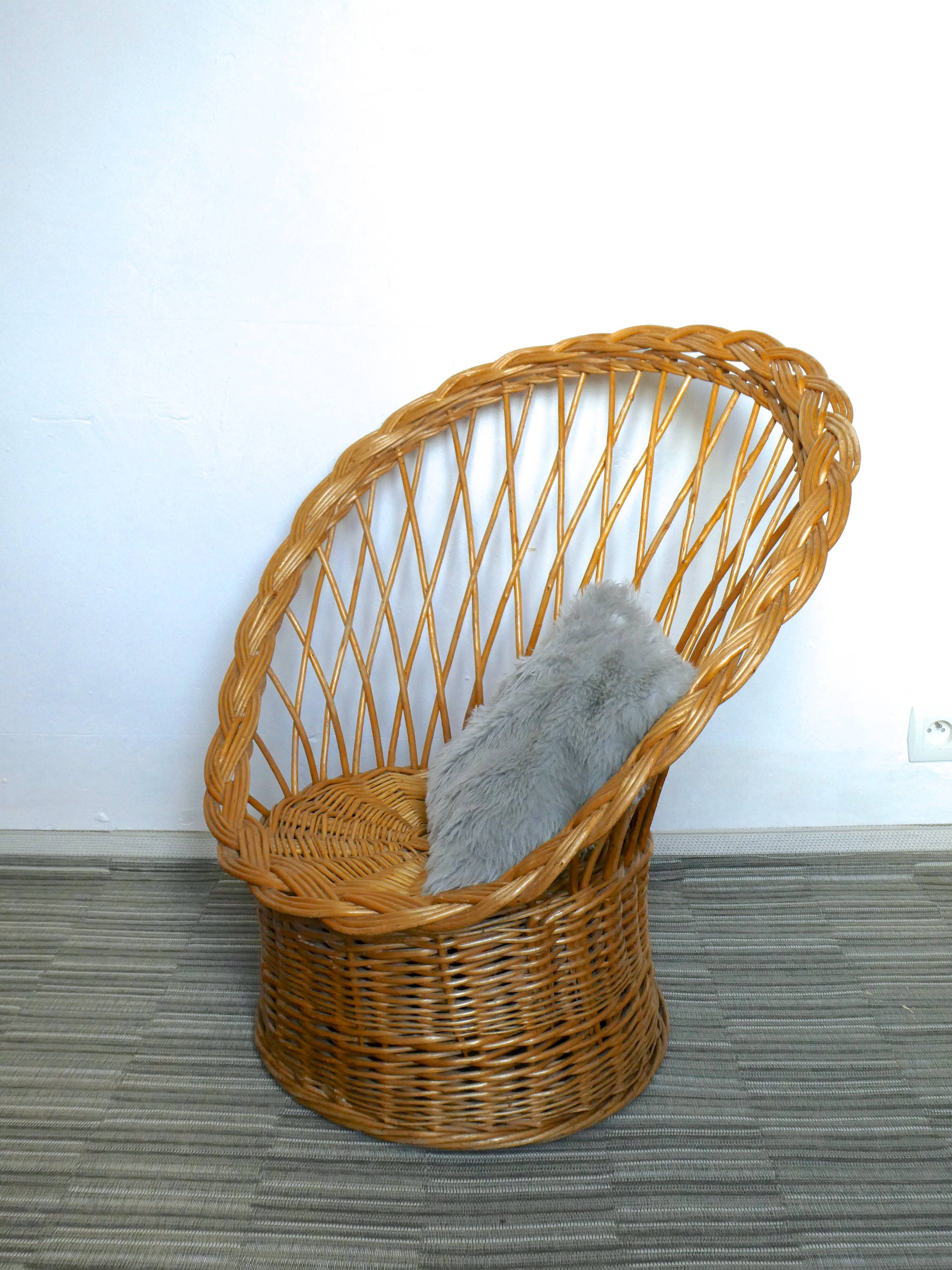 Armchair woven rattan basket, 60-70 years