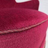 1970s, Danish highback armchair, red furniture velour, beech wood.