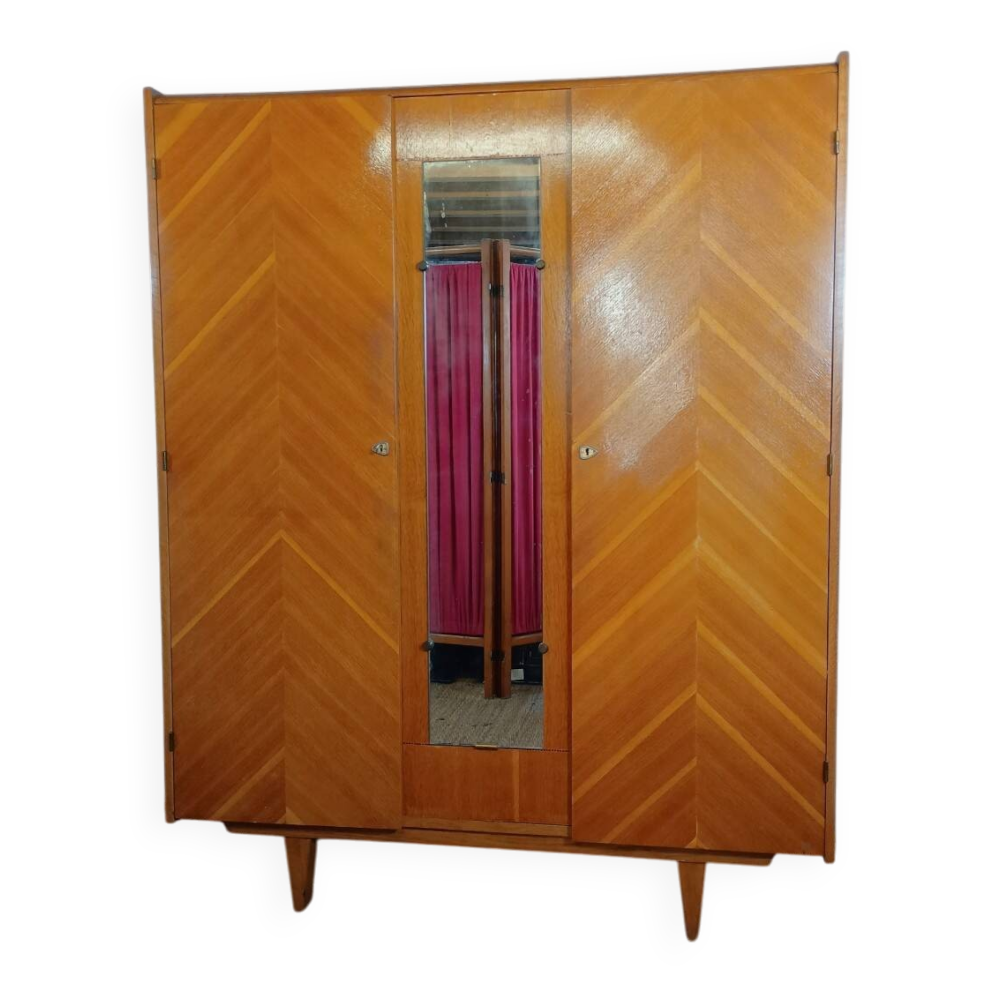 1960s Scandinavian wardrobe with two doors and mirror, easy assembly.