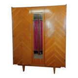 1960s Scandinavian wardrobe with two doors and mirror, easy assembly.