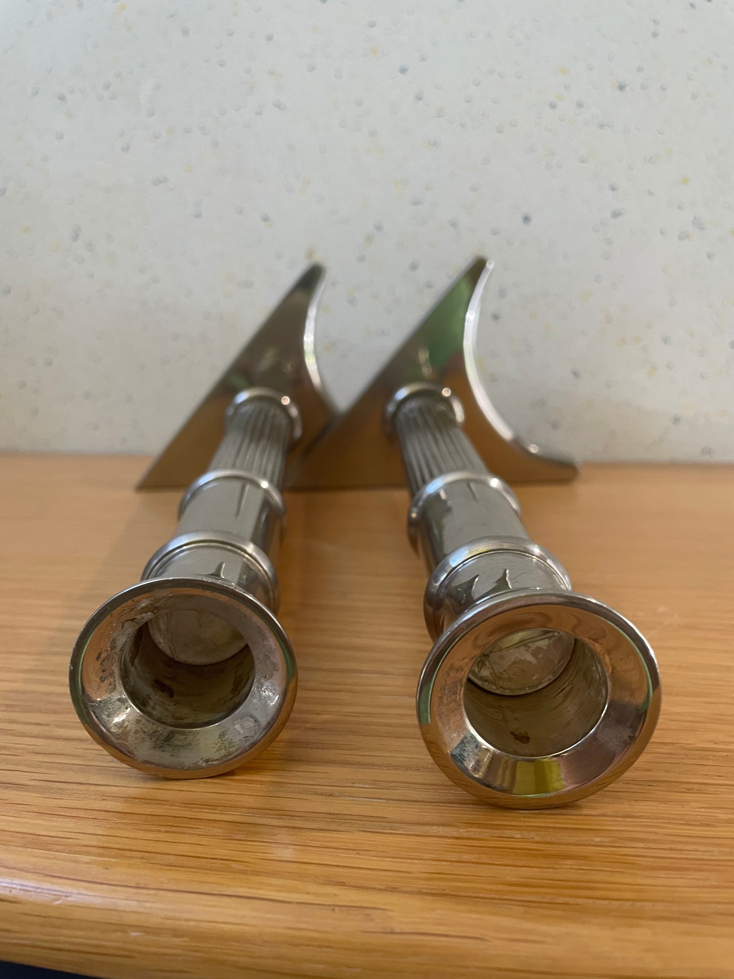 Art Deco candle holders, silver-plated cast iron.
