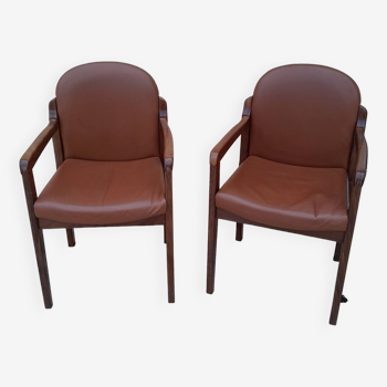 2 vintage Scandinavian Danish teak conference chair armchairs