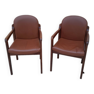 2 vintage Scandinavian Danish teak conference chair armchairs