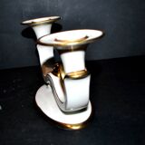 Modernist German porcelain candle holder - double gold rim candlestick