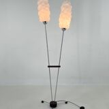 1970s chrome & wood floor lamp, restored , czechoslovakia