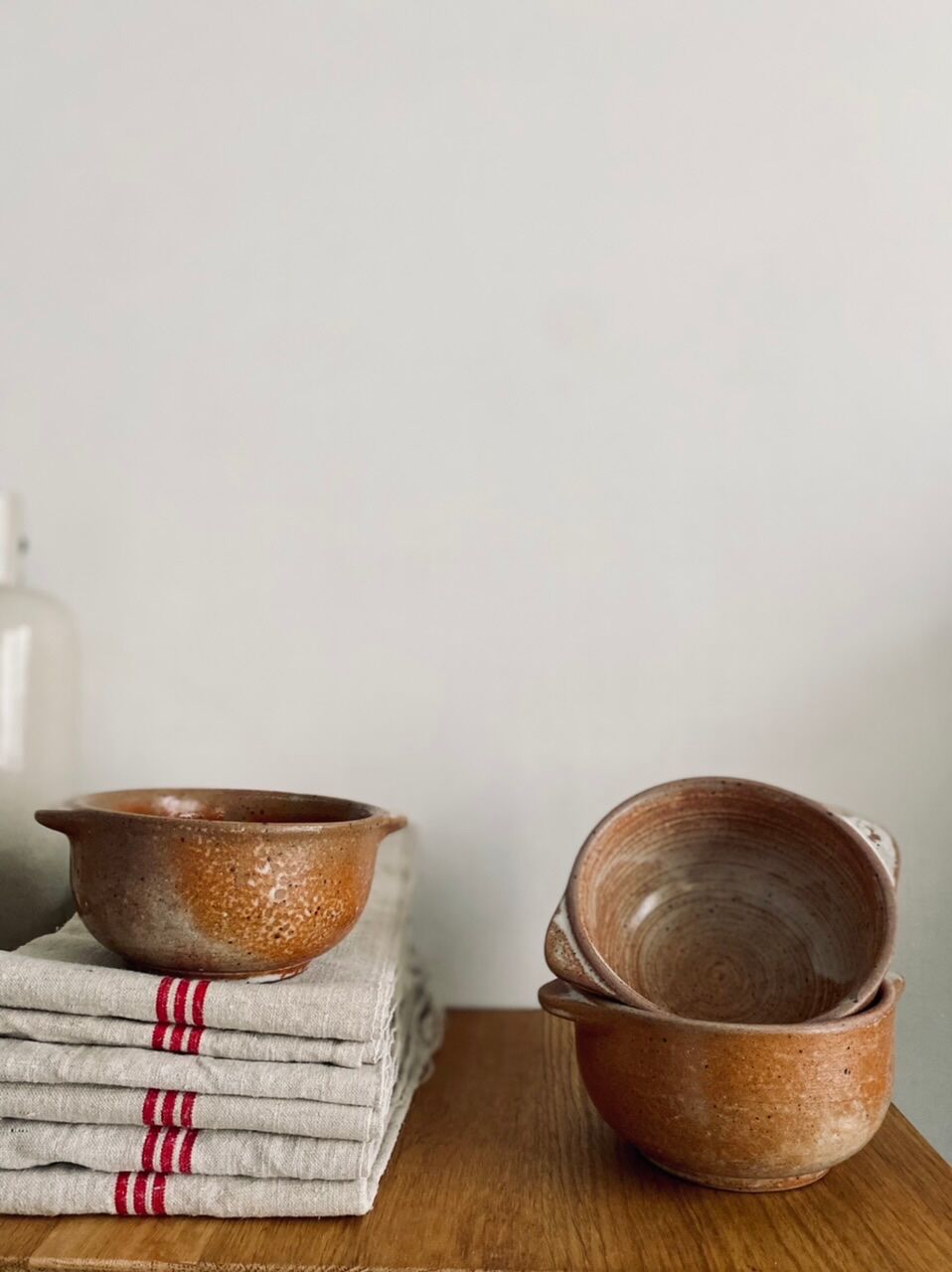 Set of three bowls in ancient sandstone