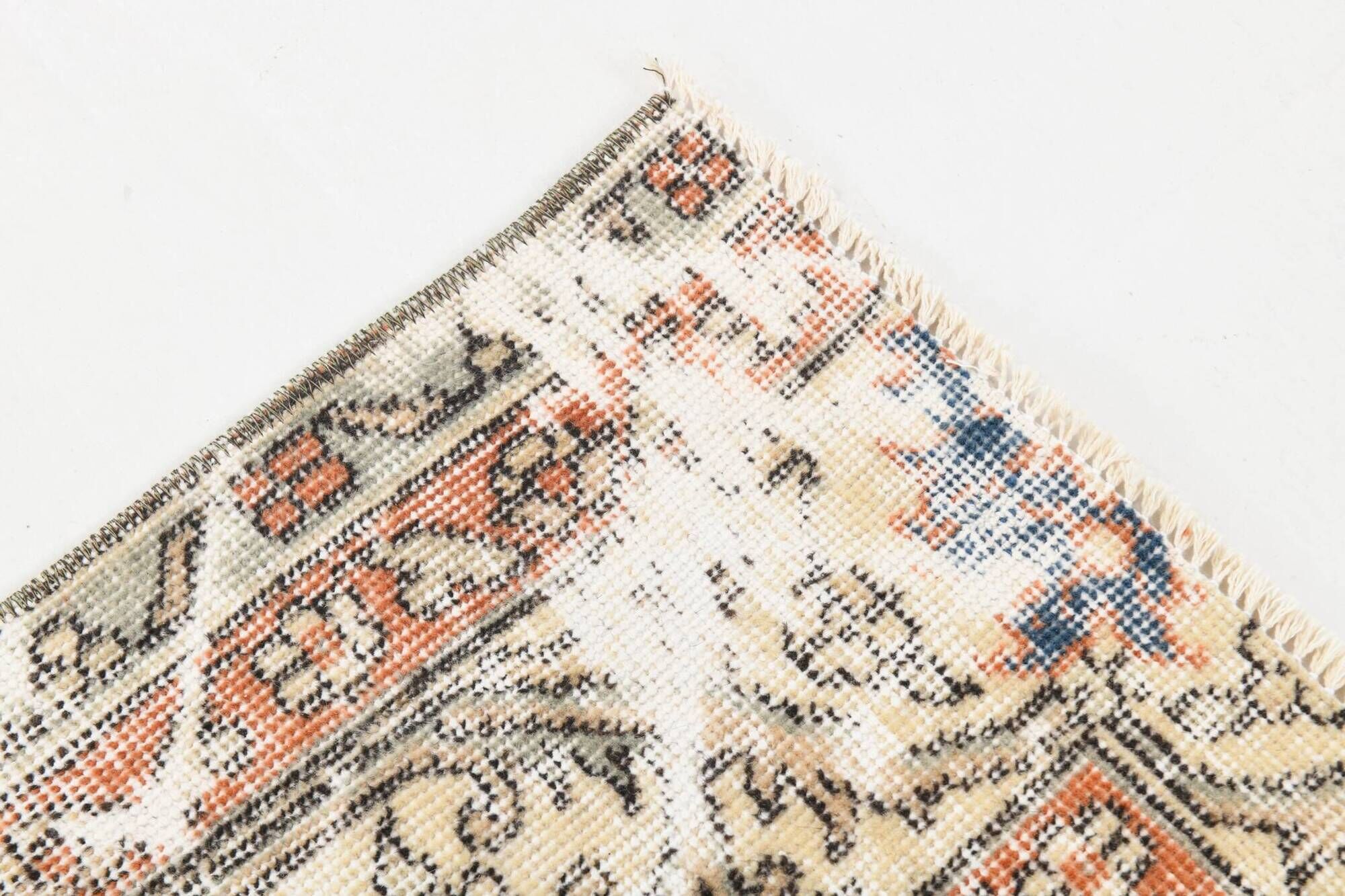 8x11 Orange & Blue Bordered Turkish Vintage Rug, Rugs For Bedroom, Antique