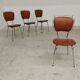 Set of 4 French chairs in camel brown imitation leather and chrome 1960
