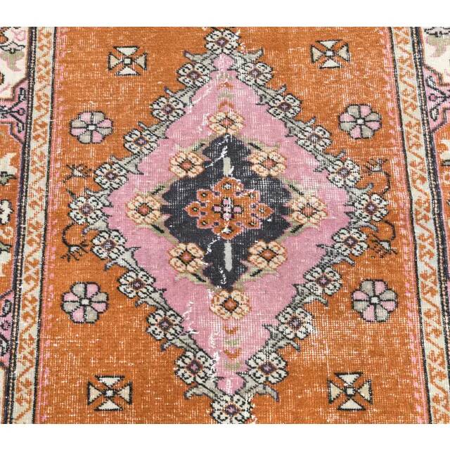 Turkish Vintage Handmade Wool Orange Rug 126x201