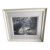 Old oil painting representing a landscape