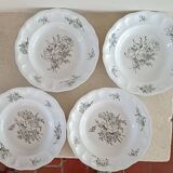 4 plates decorated with Lunéville roses