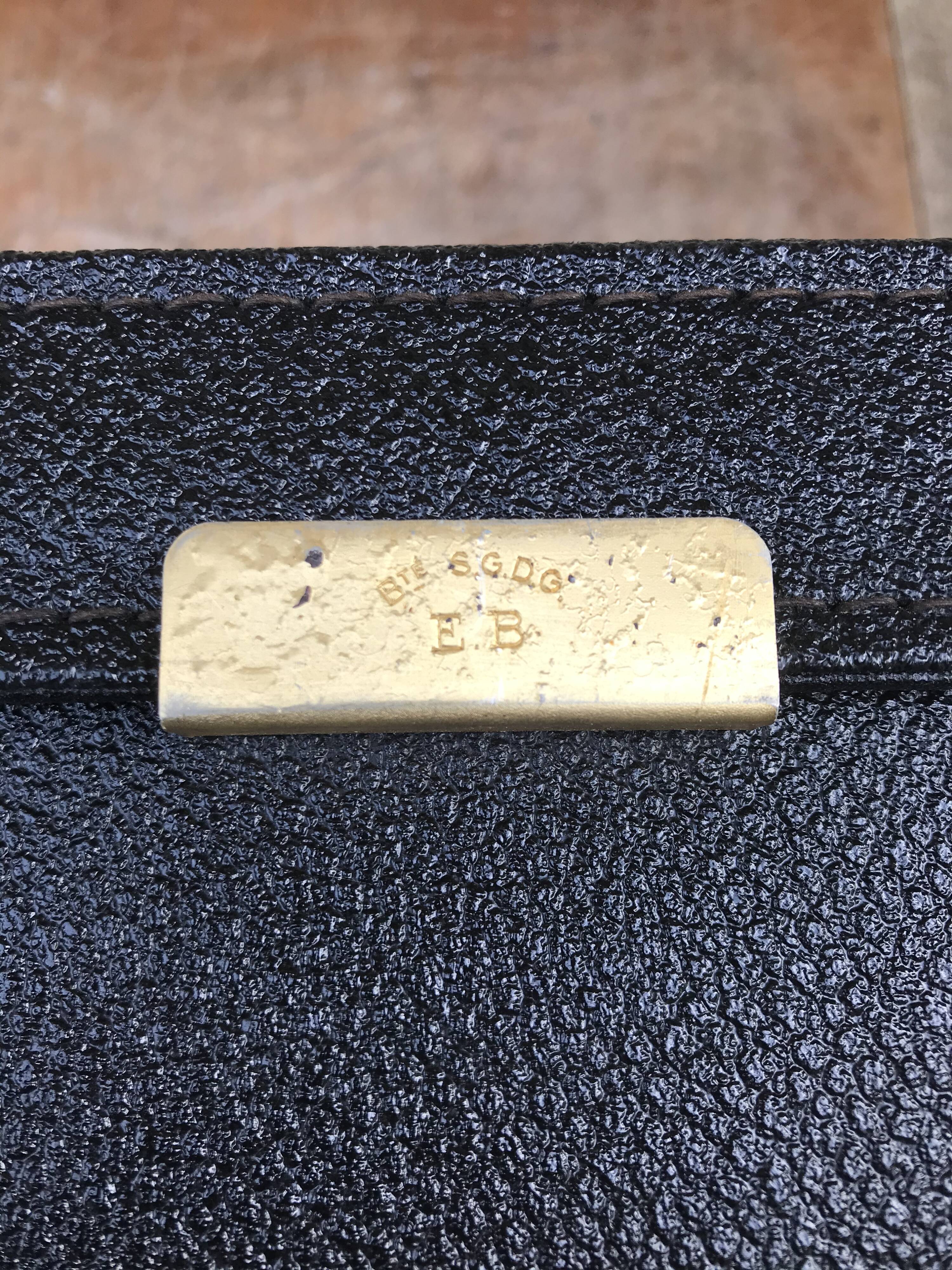 Black leather hat box