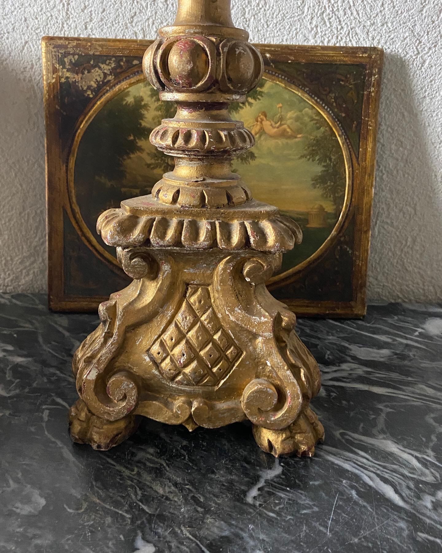 Picnic candle in old gilded wood