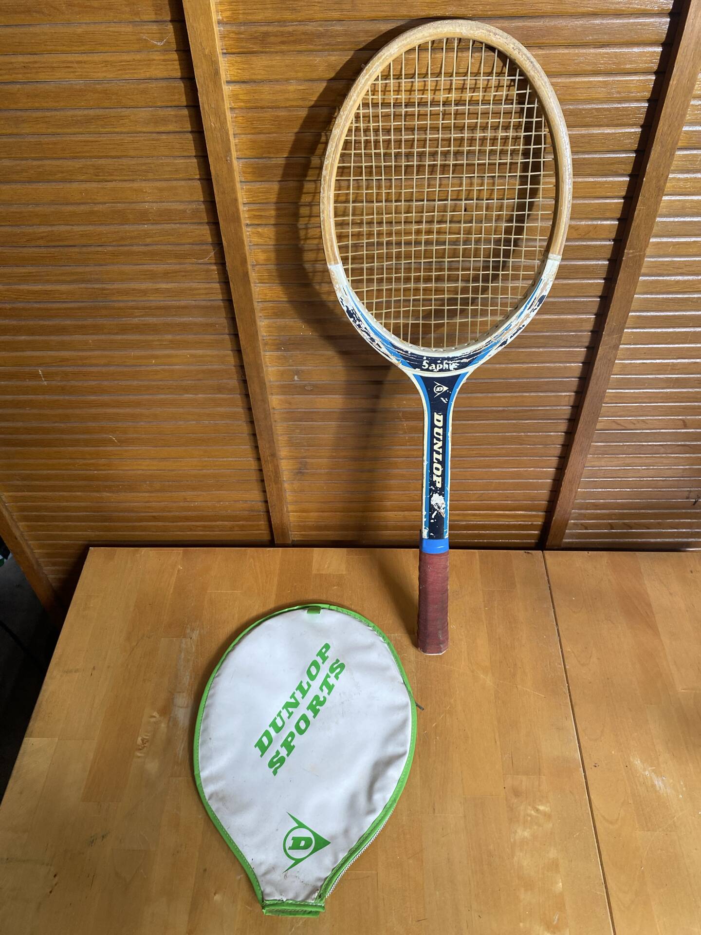 Vintage dunlop saphir wooden tennis racket + sports cover #e2