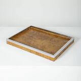 Elm and chrome magnifying glass tray, 1970s