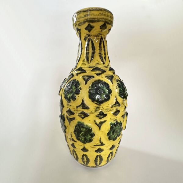 Vase vintage Bay Keramik en céramique jaune et verte, Allemagne de l'ouest