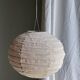 Small round pink rattan and natural linen Japanese-style pendant light D30