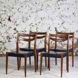 4 vintage Scandinavian chairs in teak and imitation leather, 1960