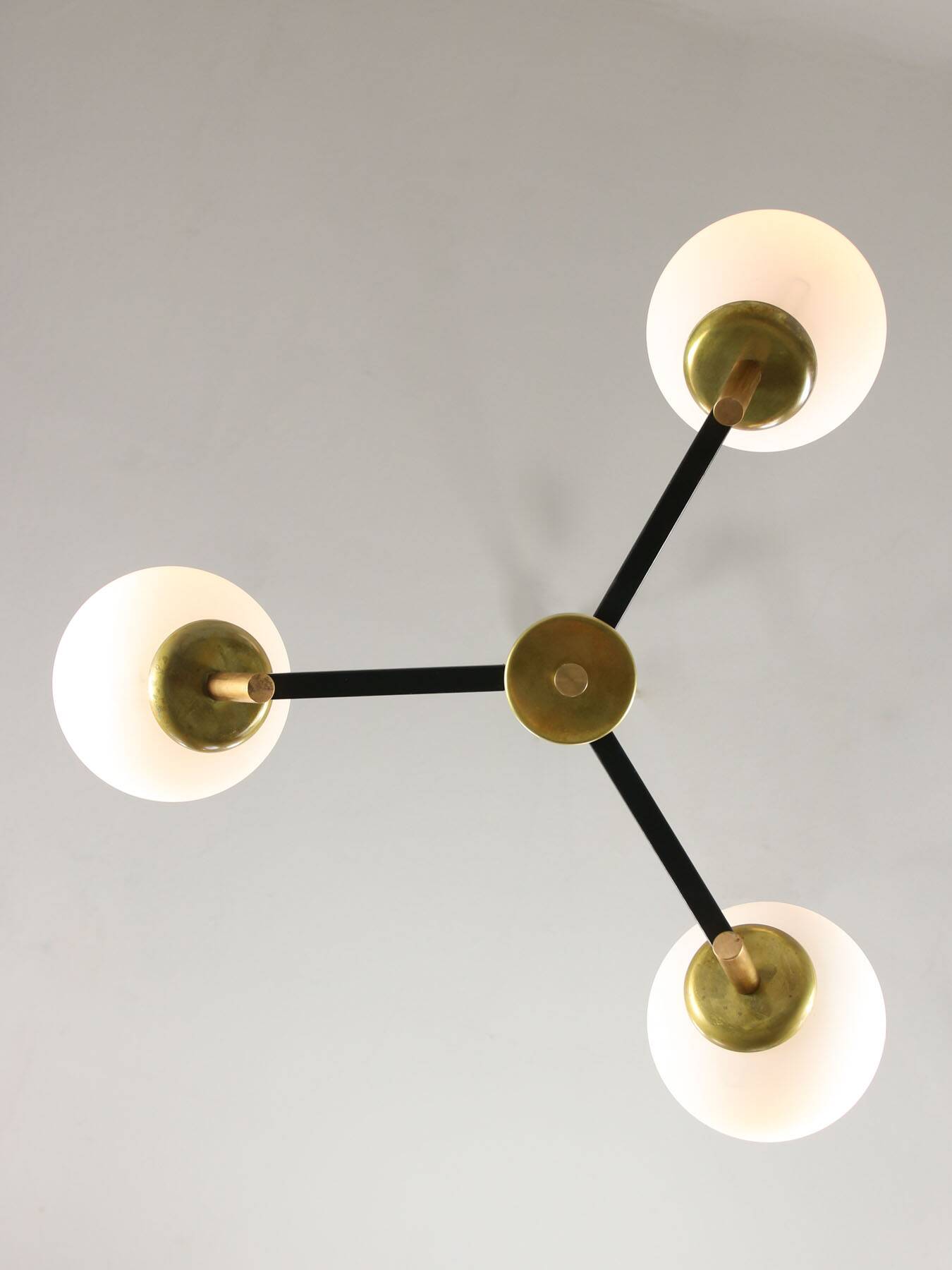 Mid-century italian brass and opaline chandelier