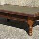 Vintage English coffee table in oak and green leather – 1950s/60s