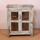 Ancien garde manger en teck birman patine blanche-bleue d'origine