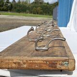 Teak coat rack with 10 double cast iron hooks