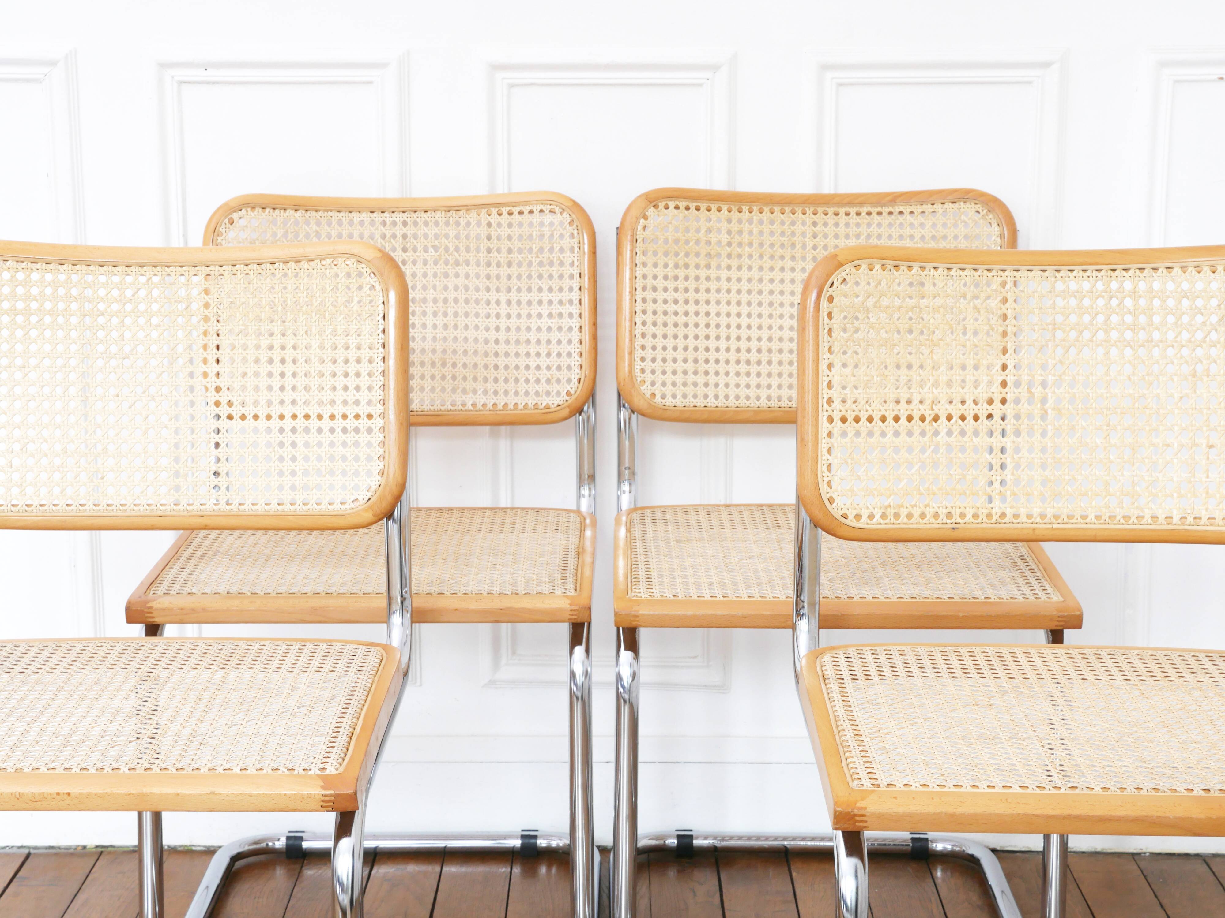 4 cesca b32 breuer chairs made in italy - cane seats reworked