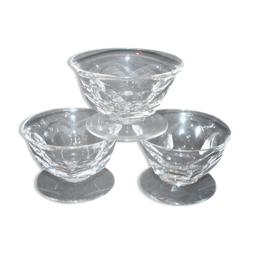 Set of 3 old champagne glasses in cut crystal with flat ribs Saint Louis? Béarn Talleyrand