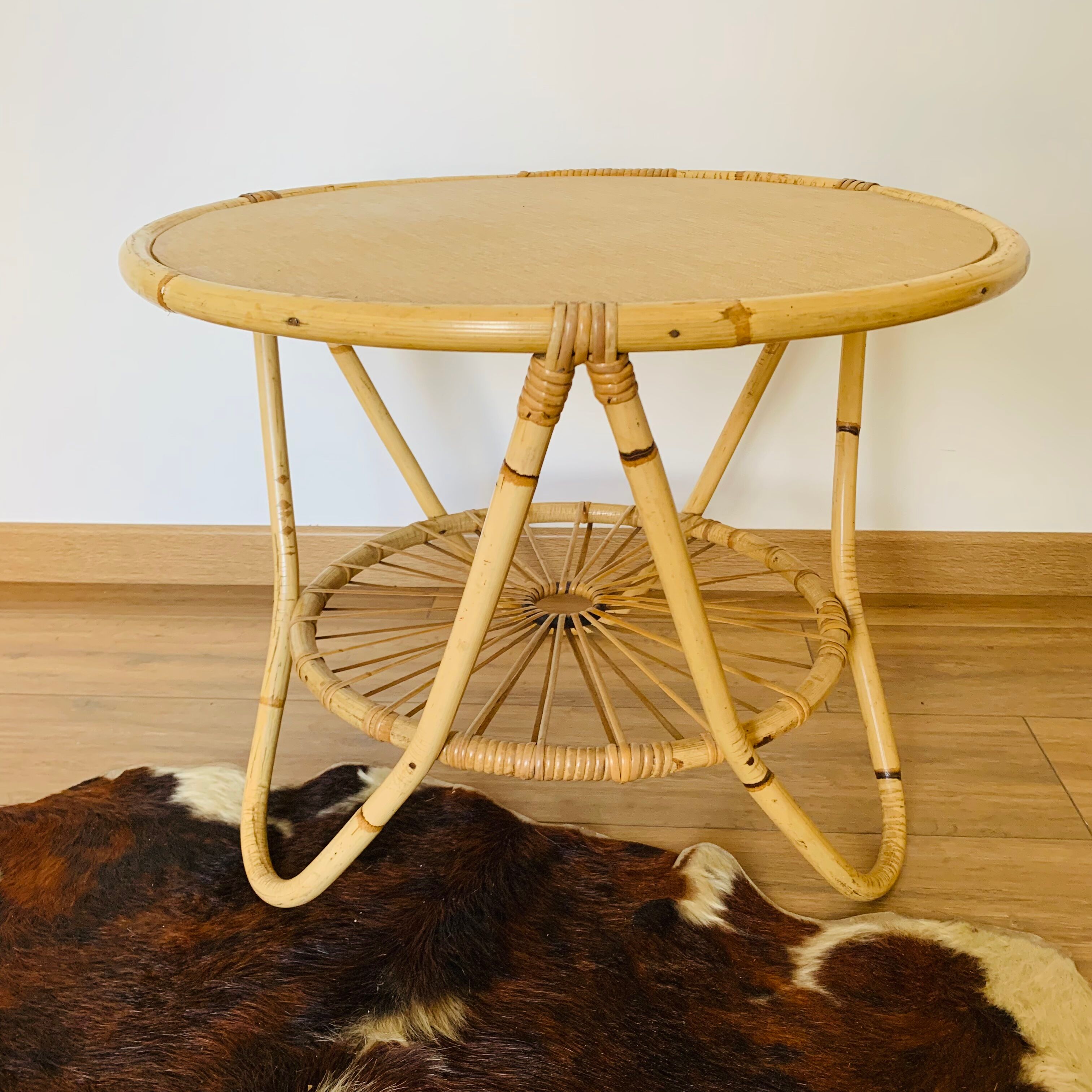 Rattan tripod coffee table