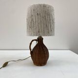 Lampe en rotin et son abat-jour en laine blanc chiné