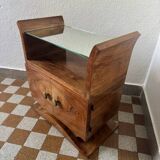 Art Deco bedside table in wood and mirror