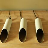 Set of 5 large cylindrical white and gold cinema pendants 1970s