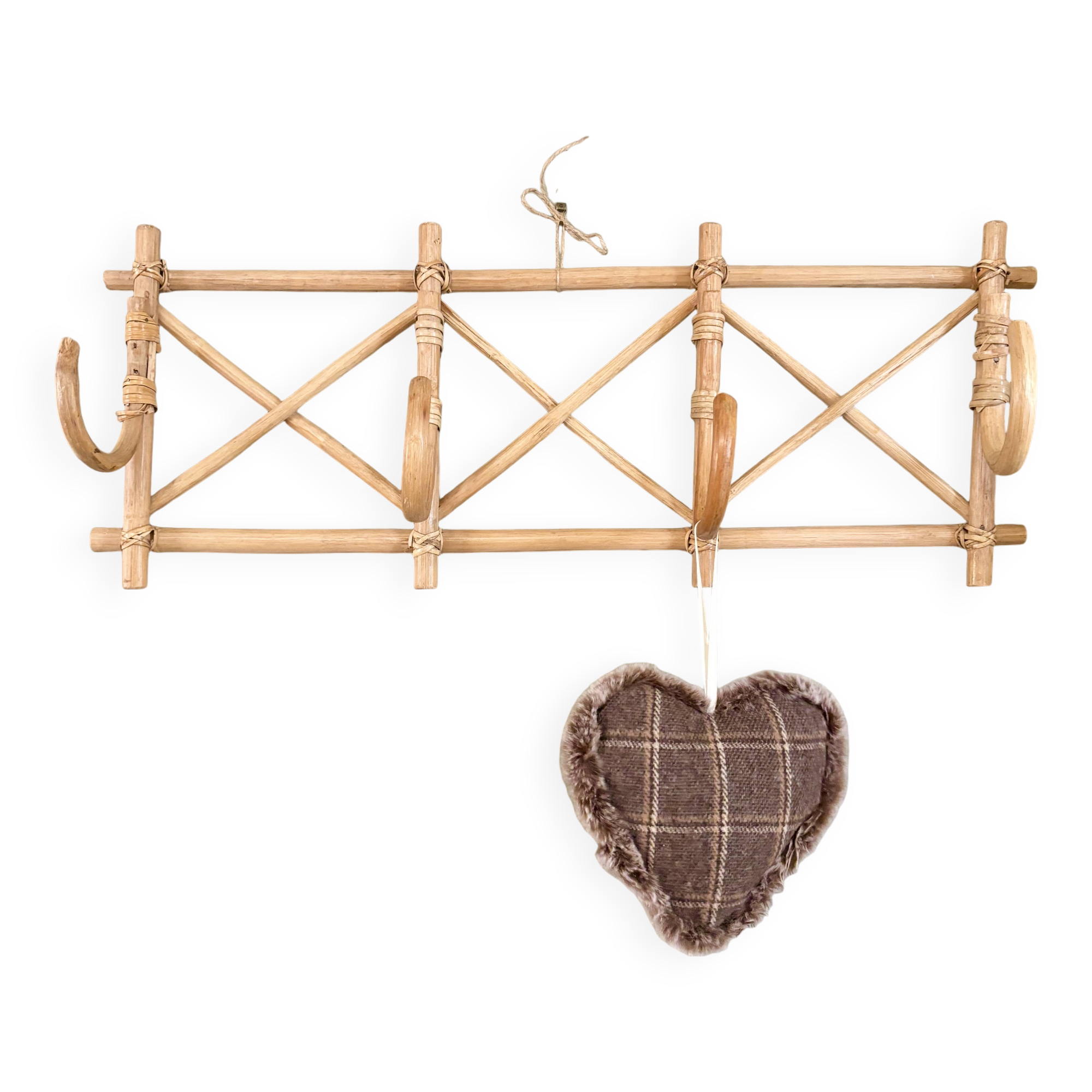 Vintage rattan wall coat rack
