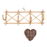 Vintage rattan wall coat rack