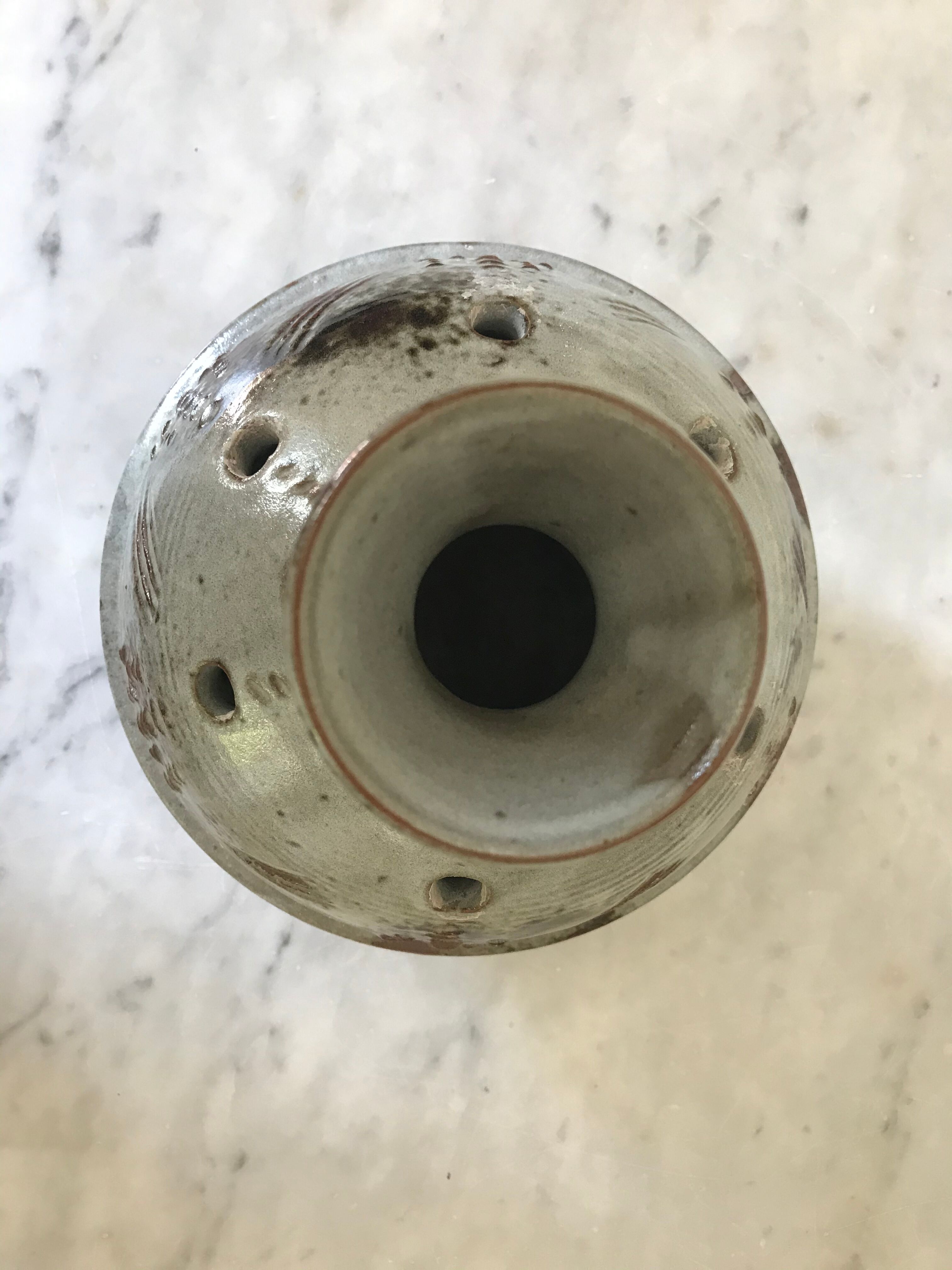 Signed ceramic flower-picker vase