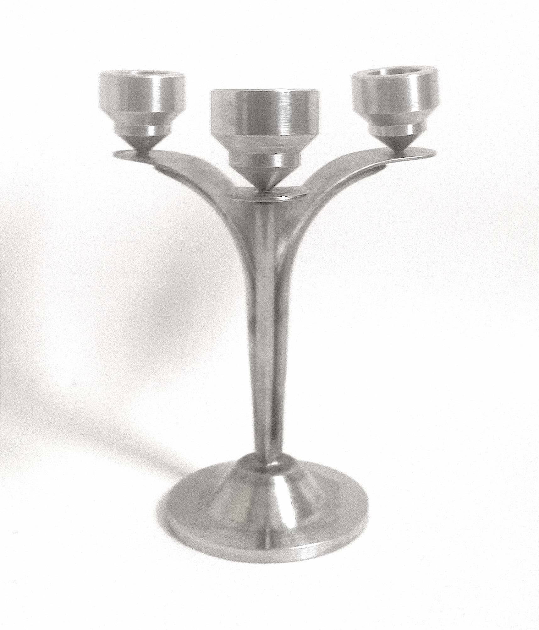 3-light solid stainless steel chandelier Height 22.5 cm Late 1960s